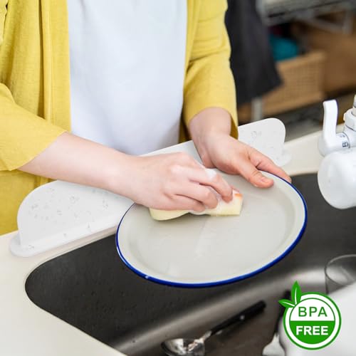 19.3 inch Silicone Sink Splash Guard, Splash Guard for Kitchen Sink Area, Backsplash Protector for Kitchen Countertop & Bathroom Bathtub with Non-Slip Strong Suction, White - color: White