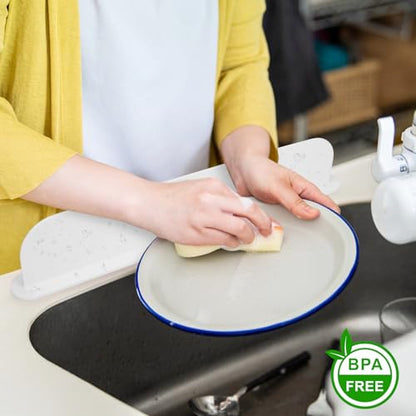 19.3 inch Silicone Sink Splash Guard, Splash Guard for Kitchen Sink Area, Backsplash Protector for Kitchen Countertop & Bathroom Bathtub with Non-Slip Strong Suction, White - color: White