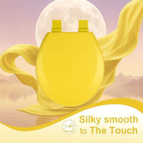 Toilet Seat, Slow Close, Soft Touch, Ultra-Smooth Matte Finish (No Orange-Peel Texture), Premium Moulded Wood, Quick Release, PIKLiDS (Yellow, Round) - color: Yellow, size: Round