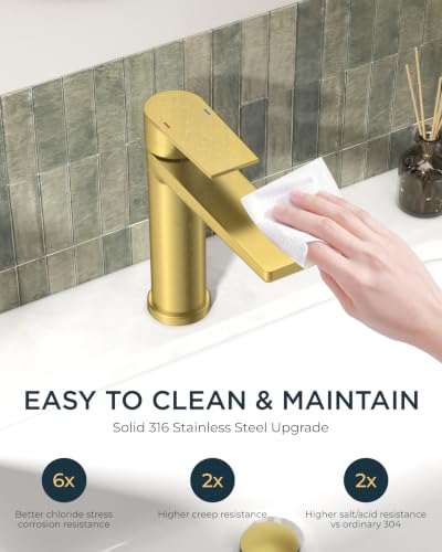 FORIOUS Brushed Gold Bathroom Faucet 1 Hole, Bathroom Vanity Faucet Gold | Single Hole Gold Sink Faucet Bathroom Single Handle, Vanity Gold Faucet for Bathroom Sink with 1.2 GPM Water-Saving Aerator - color: Brushed Gold
