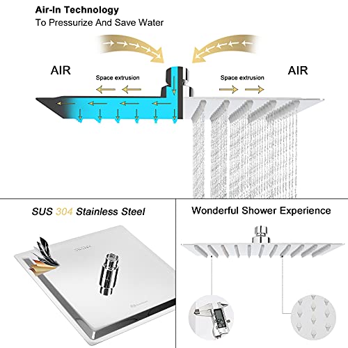 NearMoon Rain Shower Head, High Flow Stainless Steel Square Rainfall Shower, High Pressure Design, Awesome Shower Experience Even At Low Water Flow (10 Inch, Chrome Finish) - color: Chrome Finish, size: 10 Inch Square