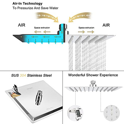 NearMoon Rain Shower Head, High Flow Stainless Steel Square Rainfall Shower, High Pressure Design, Awesome Shower Experience Even At Low Water Flow (10 Inch, Chrome Finish) - color: Chrome Finish, size: 10 Inch Square