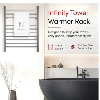 Heated Towel Rack, 10-Bar Wall-Mounted Electric Towel Warmer, Brushed Stainless Steel, Plug-in or Hardwired, Luxury Bathroom Accessory for Warm, Dry Towels (WarmlyYours Infinity) - color: Brushed Stainless Steel