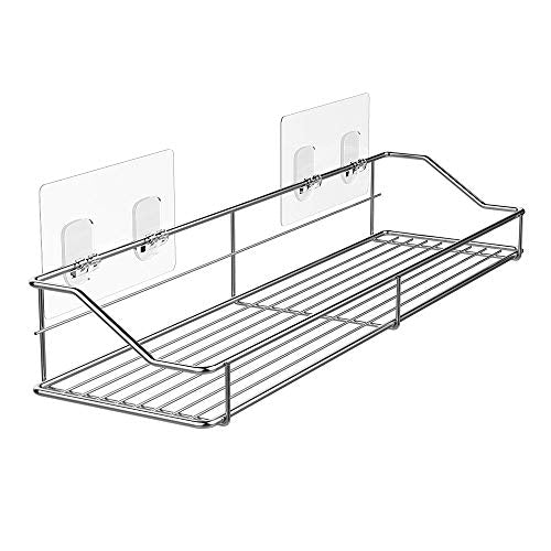 Orimade Bathroom Shelf Organizer Shower Caddy Storage Kitchen Rack with Traceless Transparent Adhesive No Drilling SUS304 Stainless Steel, 15.75 inch, Silver - color: Silver