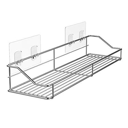 Orimade Bathroom Shelf Organizer Shower Caddy Storage Kitchen Rack with Traceless Transparent Adhesive No Drilling SUS304 Stainless Steel, 15.75 inch, Silver - color: Silver