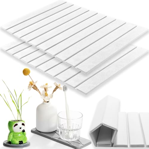 2 Pcs Stone Bath Mat Multipurpose, Foldable Stone Bathmat 23x15 Inch Water Absorbing Drying Mat for Kitchen Counter Bathroom Self Drying Bath Mats White Quick Dry Bathmat for Bathroom, Dish, Palnt Dry - color: White