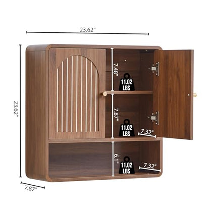 Wall Mounted Storage Cabinet Wood Medicine Cabinet, Over Toilet Organizers | Walnut Over Toilet Storage, Mid-Century Bathroom Wall Cabinet with Adjustable Shelf & Door for Bathroom Laundry Room Kitchen
