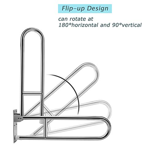 24 Inch Flip Up Toilet Grab Bar, Stainless Steel Bathroom Safety Rail | Wall Mounted Support Bar, Non-Slip Surface, 330LBS Load Capacity, Ideal for Disabled, Elderly, Pregnant Women - style: 24Inch