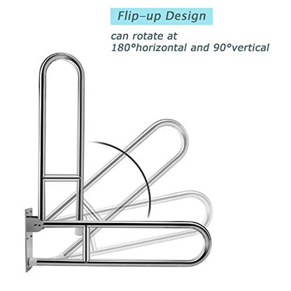 24 Inch Flip Up Toilet Grab Bar, Stainless Steel Bathroom Safety Rail | Wall Mounted Support Bar, Non-Slip Surface, 330LBS Load Capacity, Ideal for Disabled, Elderly, Pregnant Women - style: 24Inch