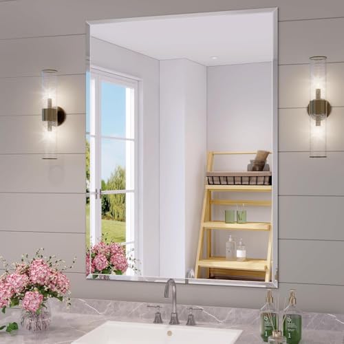 36x24 Frameless Beveled Rectangle Bathroom Mirror | Tempered - color: Rectangular, size: 36"L x 24"W
