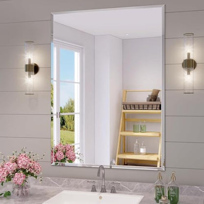 36x24 Frameless Beveled Rectangle Bathroom Mirror | Tempered - color: Rectangular, size: 36"L x 24"W