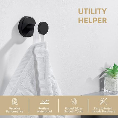 Angle Simple Towel Hook Matte Black, SUS304 Stainless Steel Bathroom Hand Towel Holder, Compact Round Robe Hook Wall Mount - color: Matte Black, size: 1 Pack
