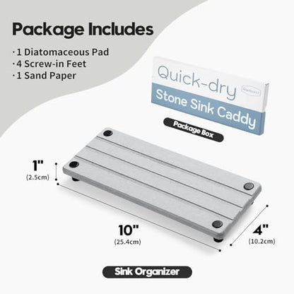 Fast Stone Drying Tray Diatomite Sponge Holder Mat, Kitchen Sink Organizer Sink Caddy, Kitchen & Bathroom Counter Makeup Vanity Dispenser Toothbrush Bottle Soap Dish Rack,Light Gray, 10" x 4" - color: 1. Gray, size: 10" x 4" x 1"