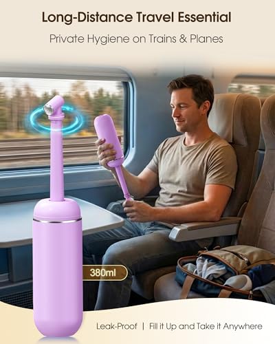 Portable Bidet for Travel & Camping - Manual Squeeze Peri Bottle Handheld | 3 Leak-Proof Seals | BPA-Free | Feminine Hygiene Care Postpartum | Extendable Sprayer with Nozzle for Men&Women-Light Purple - color: Light Purple
