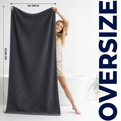 DAN RIVER Pack of 1 Oversized Bath Sheet, 40 x 80 Inches, Charcoal | 100% Cotton Jumbo Bath Towel with Extra Large Coverage, Lightweight Feel, Super Soft & Quick Dry - color: Charcoal, size: 40x80" Oversized Bath Sheet