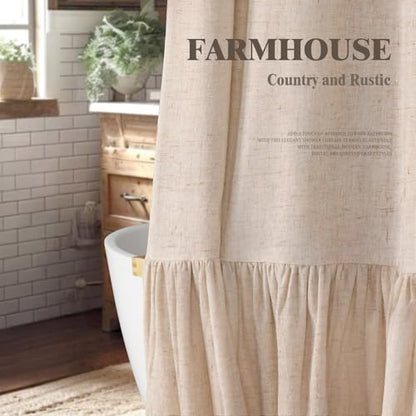 Farmhouse Shower Curtain Ruffle Linen Beige 72" W x 78" L | Linen Fabric, Farmhouse Boho, Bottom Ruffle, Rustic, Country, Natural Look, Washable, Shower Curtain for Bathroom Bathtub - color: Beige, size: 72"W x 78"L