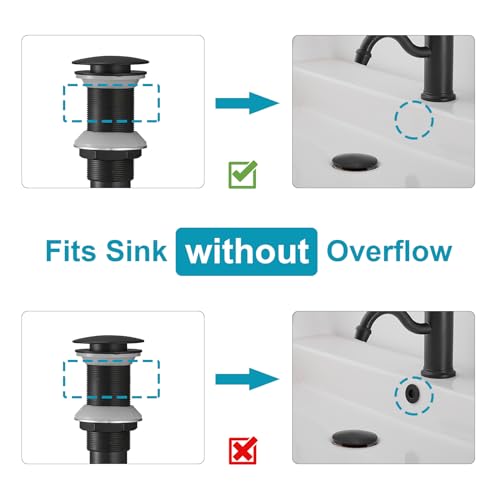 Homevacious 1 5/8" Bathroom Faucet Vessel Vanity Sink Pop Up Drain | Assembly Stopper Fits Bathroom Standard Sink Hole 1-1/2" to 1-3/4" Matte Black Plug Without Overflow Push & Seal - color: Matte Black, style: Without Overflow