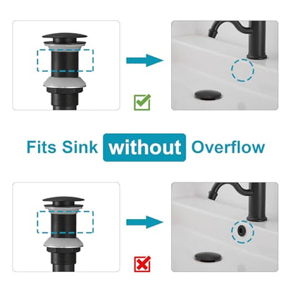 Homevacious 1 5/8" Bathroom Faucet Vessel Vanity Sink Pop Up Drain | Assembly Stopper Fits Bathroom Standard Sink Hole 1-1/2" to 1-3/4" Matte Black Plug Without Overflow Push & Seal - color: Matte Black, style: Without Overflow
