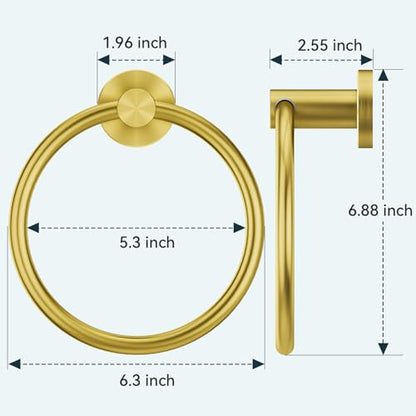FORIOUS Towel Ring, SUS304 Stainless Steel Modern Hand Towel Holder Rack Hanger Round for Bathroom Wall Mounted, Ideal for Bath, Kitchen, RV, Dark Gold | Modern Hand Towel Holder Rack Hanger Round for Bathroom Wall Mounted, Ideal for Bathroom, Kitchen, RV