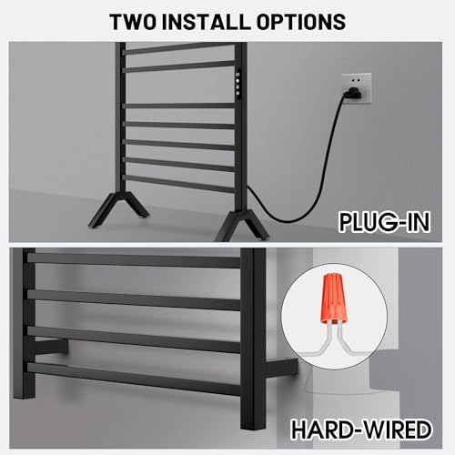 Poloma Wall Mounted & Freestanding Towel Warmer Rack for Bathrooms, Electric Heated Towel Rack Heater, Stainless Steel, Matt Black. CSA Certified. - size: MEDIUM BAR