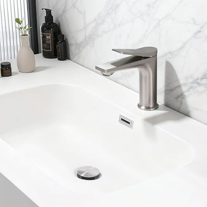Rbrohant Single Hole Bathroom Faucet, Brushed Nickel Single Handle Bathroom Sink Faucets for 1 Hole, Bathroom Vanity Faucet with Pop up Drain, Deck Mount, R2001-BN - color: Brushed Nickel, style: No Escutcheon