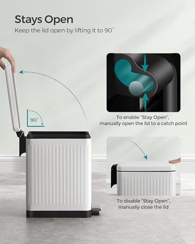SONGMICS Bathroom Trash Can, 2.6-Gallon (10 L) Trash Bin with Lid, Slim for Small Spaces, Stainless Steel Garbage Can, Soft Close, White ULTB562W01 | Slim Bin for Small Spaces, Soft Close, Matte White, PATIA Collection ULTB562W01 - color: White, style: 2.