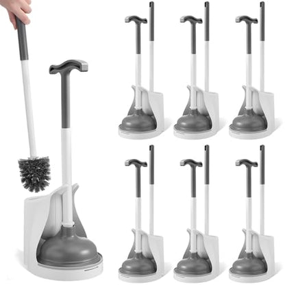Reallnaive 6 Pack Toilet Brush and Plunger Set 22 Inch Extended Handle Plunger Heavy Duty Toilet Bowl Brush Combo with Holder Bathroom Tools Professional Cleaning Supplies Kit for Maintenance