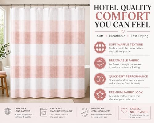 Dainty Home Ombre Waffle Weave Shower Curtain 70 x 72 Blush Textured Fabric Shower Curtain, Hotel Style Waffle Weave Bathroom Curtain, Water Resistant Polyester Ombre Shower Curtain - color: Textured Blush