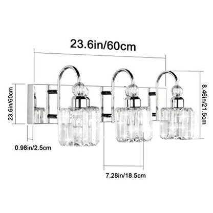Ralbay Modern LED Crystal Bathroom Vanity Lights 3-Lights Stainless Steel Crystal Vanity Lights Over Mirror Modern Crystal Bathroom Vanity Lighting Fixtures - color: Round-Chrome, size: 3-light