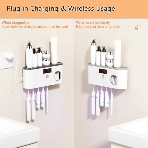 Toothbrush Holders for Bathrooms, Toothbrush Sanitizer Holder for Kids and Adult, Electric Toothbrush Holders Wall Mounted with Toothpaste Dispenser