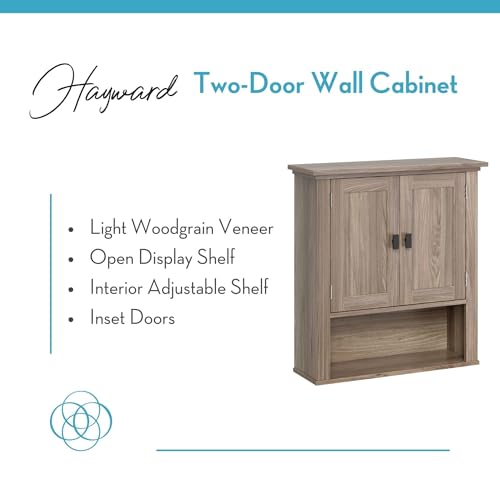 RiverRidge Hayward 2-Door Bathroom Wall Medicine Cabinet, Light Woodgrain | Open Display Shelf, Adjustable Interior Shelf, Laundry Storage, Wall-Mounted Over the Toilet Space-Saving Cabinet - color: Light Woodgrain