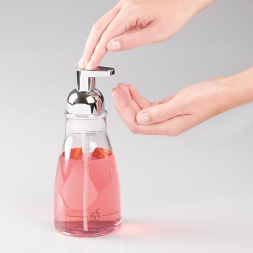 iDesign Refillable Foaming Dispenser for Kitchen or Bathroom Vanity-Set of 2-Clear/Chrome soap Pump - color: Clear/Chrome, style: Pack of 2