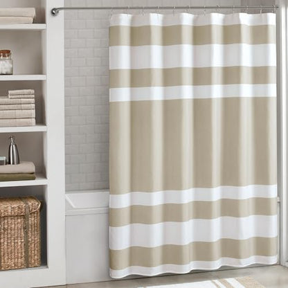 Madison Park Spa Waffle Weave Extra Long Shower Curtain, 72 x 84, Taupe | Striped, Pieced Fabric Design, 3M Scotchgard Moisture Management, Hotel Quality, Modern, for Bathroom, OEKO-TEX Certified - color: Stripe Taupe, size: 72"W x 84"L (Pack of 1)