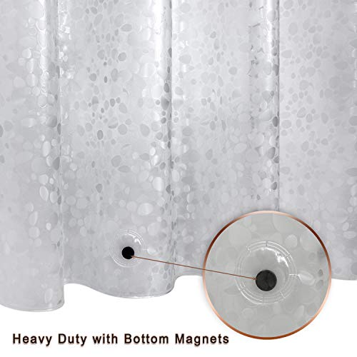 Bostofy Waterproof Shower Curtain Liner 8G EVA Thick Shower Curtain with Heavy Duty 3 Bottom Magnets, Shower Liner for Shower Stall, Bathtubs, 3D Pebble Pattern, 72 x 72,12 Hooks - color: Clear Stone, size: 72"W x 72"L (Pack of 1)