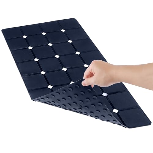 Silicone Bathtub Mat 15" x 28" – Non-Slip Foldable Tub Mat with Strong Suction Cups & Large Drain Holes, Durable & Eco-Friendly, for Smooth Surfaces, Ideal for Seniors, Adults, Navy - color: Navy