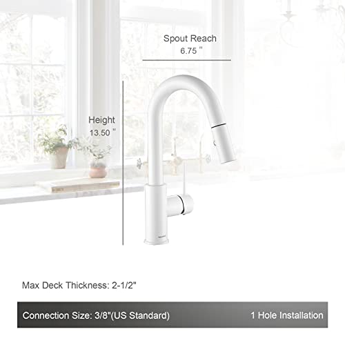 AS59W Shiny White Bar Faucet or Prep Sink Faucet with Pull Down Sprayer Single Handle - color: Shiny White, style: Classic