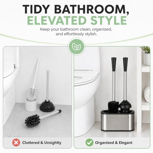 American Dream Toilet Plunger and Bowl Brush Combo – 2-in-1 Bathroom Cleaning Set with Holder, Compact Space-Saving Toilet Brush & Heavy-Duty Plunger for Home & Office