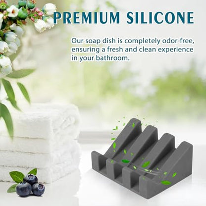 Silicone Soap Dish Self Draining with Suction Cups (Gray, 2 Pack) | Waterfall drainage design drains fast to keep soap dry silicone soap saver with reusable suction cups for bathroom & kitchen - color: Gray, size: 2