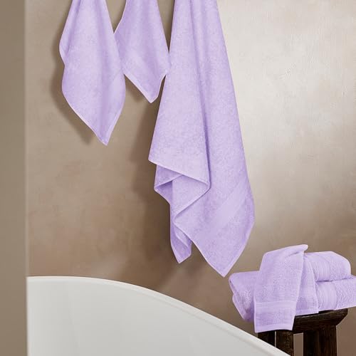 BOUTIQUO 6 Pack Cotton Towel Set, Contains 2 Bath Towels 27x54 inch, 2 Hand Towels 16x24 inch & 2 Wash Coths 12x12 inch, Ideal Everyday use, Ultra Soft Compact & Lightweight - Purple - color: Purple, size: 6 Piece Towel Set