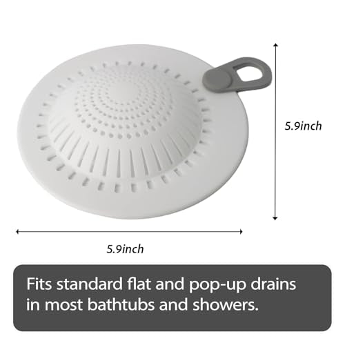 Shower Drain Hair Catcher & Bathtub Drain Hair Catcher, Silicone Drain Hair Catcher with Raised Dome Keeps Draining, Fits Flat & Pop-Up Drains, No-Curl Silicone, No-Touch Pull Tab (White)