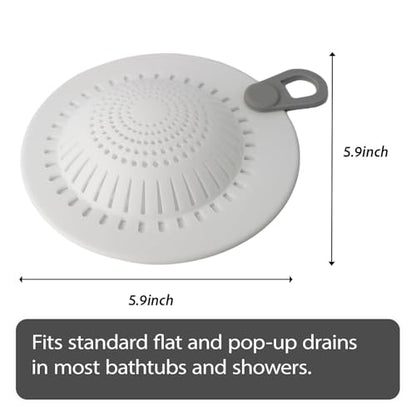Shower Drain Hair Catcher & Bathtub Drain Hair Catcher, Silicone Drain Hair Catcher with Raised Dome Keeps Draining, Fits Flat & Pop-Up Drains, No-Curl Silicone, No-Touch Pull Tab (White)