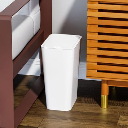 Yieach 12L White Slim Bathroom Trash Can with Lid,3.17 Gallon Pet/Dog Proof Kitchen Trash Can,Rectangle Thin Garbage Can,Covered Waste Basket,Narrow Small Plastic Trashcan for Room,Bedroom,Office,3PCS - color: White, size: 12L - 3 PACK