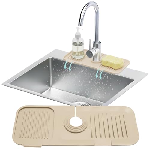 14.6” Silicone Faucet Mat For Kitchen Sink, Kitchen Sink Splash Guard Behind Faucet, Kitchen Faucet Mat For Kitchen Sink, Kitchen Sink Faucet Mat Splash Guard and Sink Water Splash Guard (Beige) - color: Beige, size: 14.6" x 5.7"