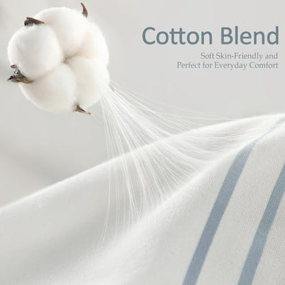 Blue Coastal Ocean Cotton Striped Shower Curtain with Tassel 72"W X 72"L | Boho Farmhouse Shower Curtains for Bathroom with Soft Cotton Feel - color: Light Blue, size: 72"W x 72"L