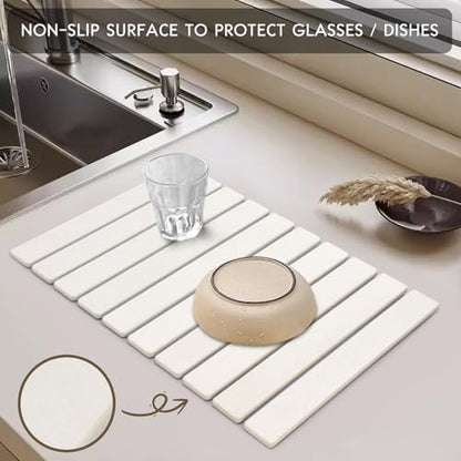 Large Stone Dish Drying Mat for Kitchen Counter, 24"(L)×16"(W) Fast Dry Super Absorbent Collapsible Dish Drying Mats, Eco-Friendly Diatomaceous Earth Mats for Dishes Bottles Cups,Match Any Countertop - size: 24" x 16"