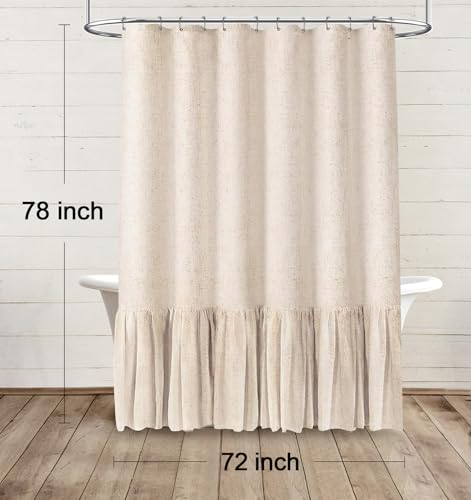Farmhouse Shower Curtain Ruffle Linen Beige 72" W x 78" L | Linen Fabric, Farmhouse Boho, Bottom Ruffle, Rustic, Country, Natural Look, Washable, Shower Curtain for Bathroom Bathtub - color: Beige, size: 72"W x 78"L