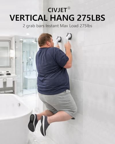 Shower Handles for Elderly Suction Grab Bars for Bathtubs Bathtub Rails | bar Safety 200 lbs Walls Handicap Heavy Duty Holder Hooks to Lift Large Tile Glass Suction Cups Tool chair - color: Gray - 2PK