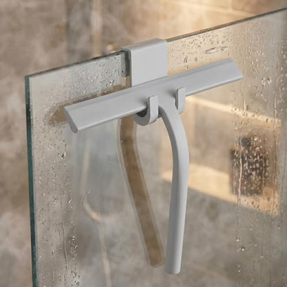 Shower Squeegee for Glass Doors, Mirror Window Tile Scrubber Cleaner with Hook Silicone (Gray) - color: Gray