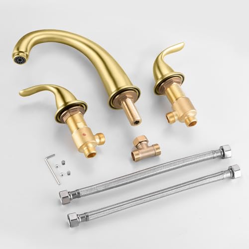 SUMERAIN 2-Handle Widespread Roman Bathtub Faucet Tub Filler with Valve Brushed Gold | 3 Holes, Tub Filler, with Valve, High Flow Rate, Traditional Design, Easy Install - color: Brushed Gold, size: 8-3/8" spout reach