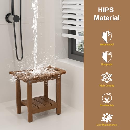 HIPS Shower Benches for Inside Shower, Shower Stool with Space-Efficient Storage Shelf, Waterproof Shower Chair Seat for Spa Bathroom(Brown) - color: Brown